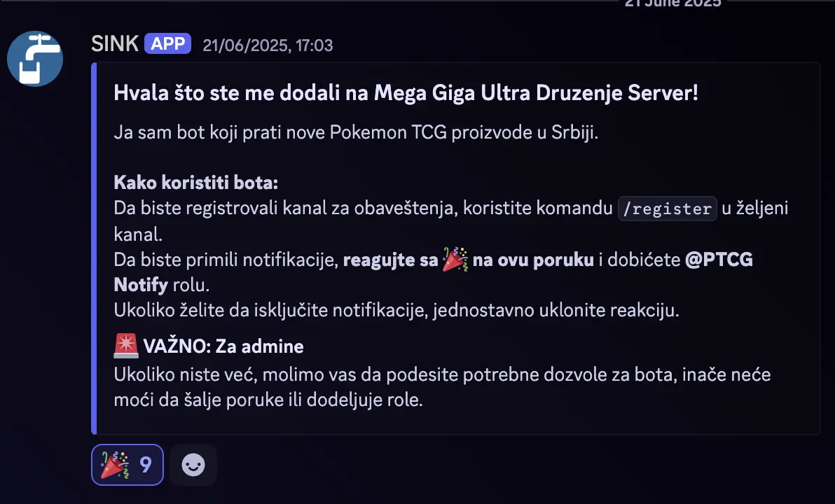 Welcome message